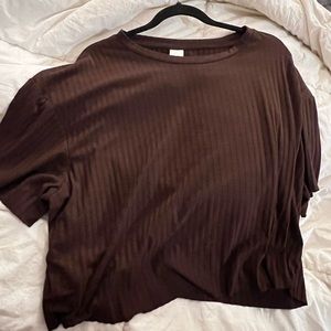 H&M BROWN RIBBED CROP TOP